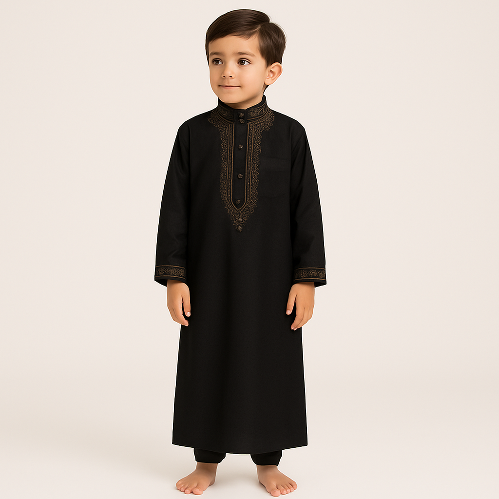 Boys Jubba (0–14 Years) | Traditional Islamic Embroidered Robe for Kids