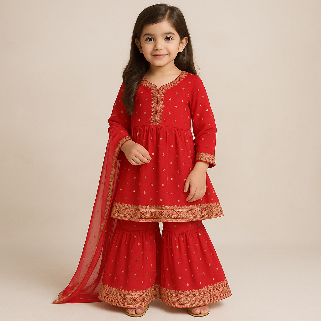 Girls Sharara Set (0–14 Years) | Elegant Pakistani & Indian Festive Wear