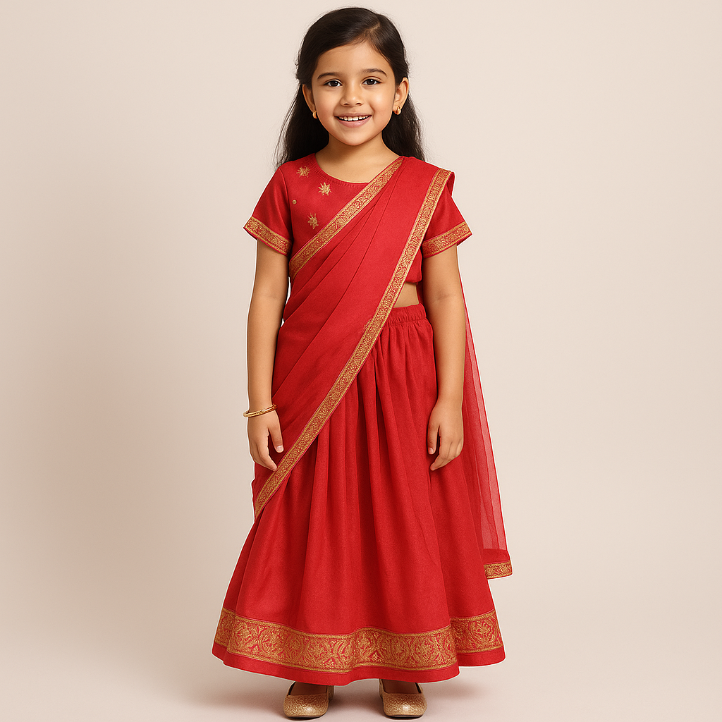 Girls Saree Style Dress (0–14 Years) | Pre-Stitched Indian Ethnic Wear for Kids