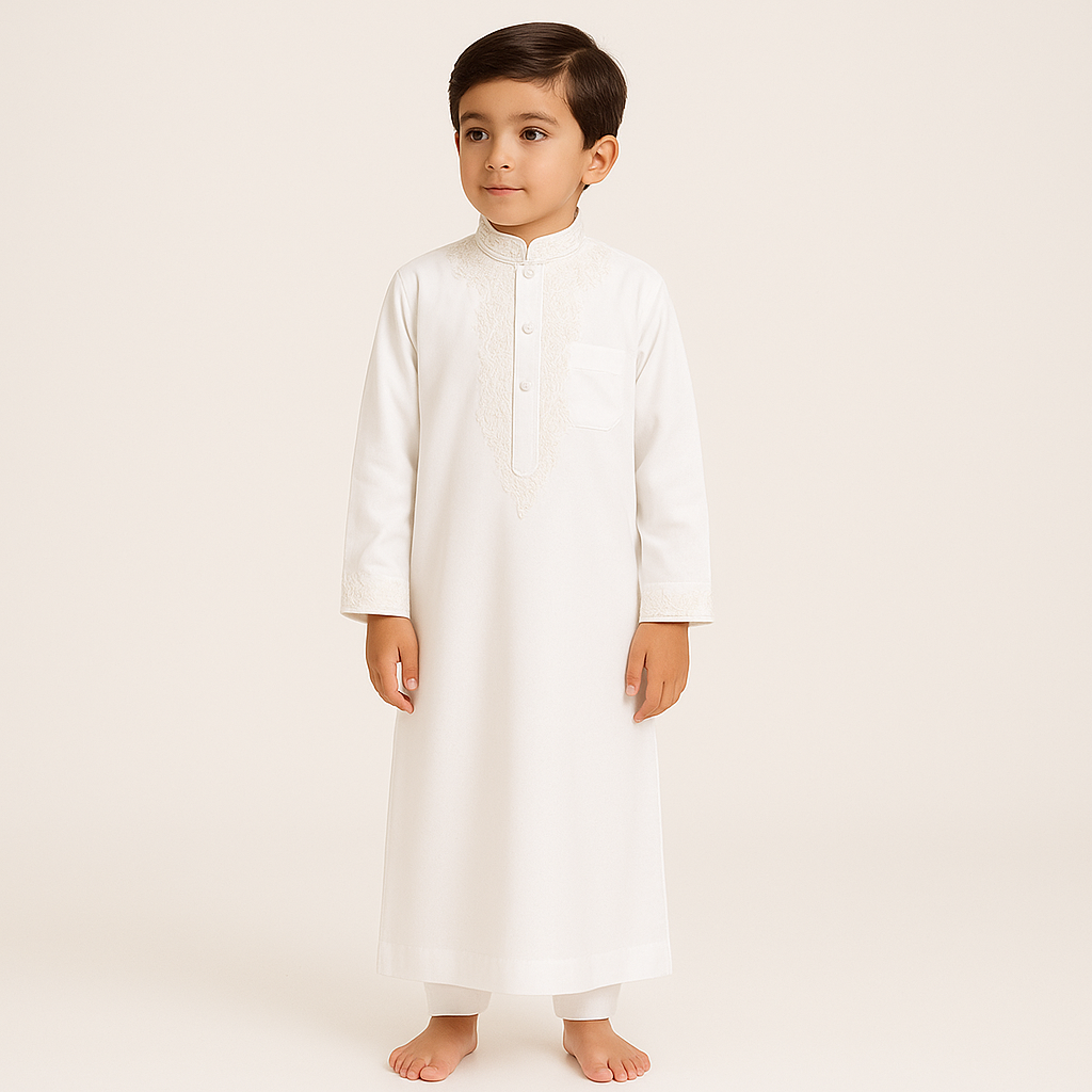 Boys Jubba (0–14 Years) | Traditional Islamic Embroidered Robe for Kids