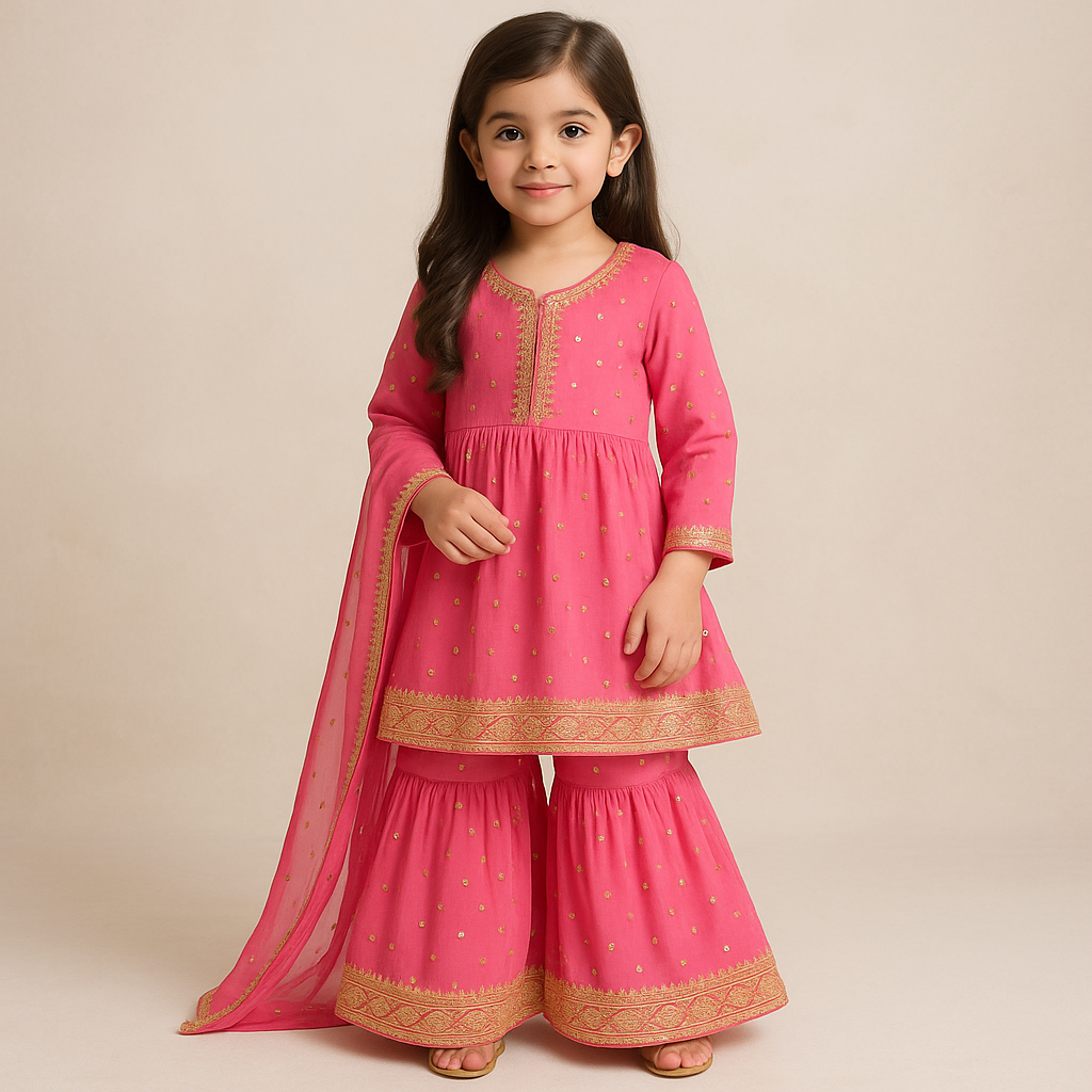 Girls Sharara Set (0–14 Years) | Elegant Pakistani & Indian Festive Wear
