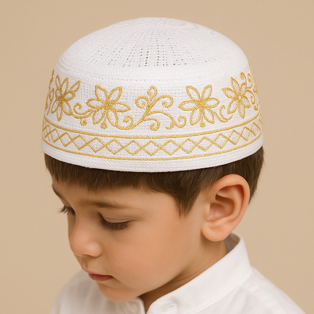 Boys Embroidered Caps (Taqiyah / Topi) | Traditional Islamic Prayer Hats for Kids